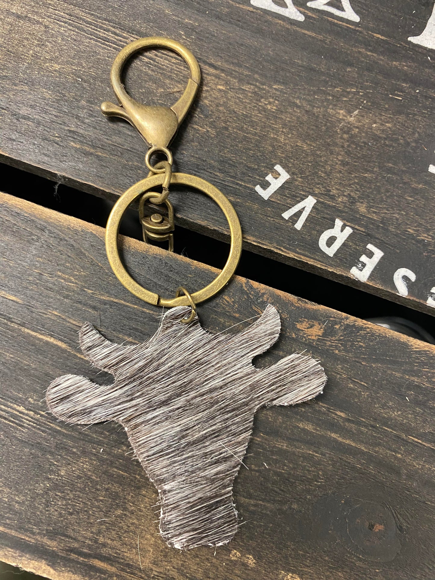 Black & White Blended Cow shaped Cowhide Keychain