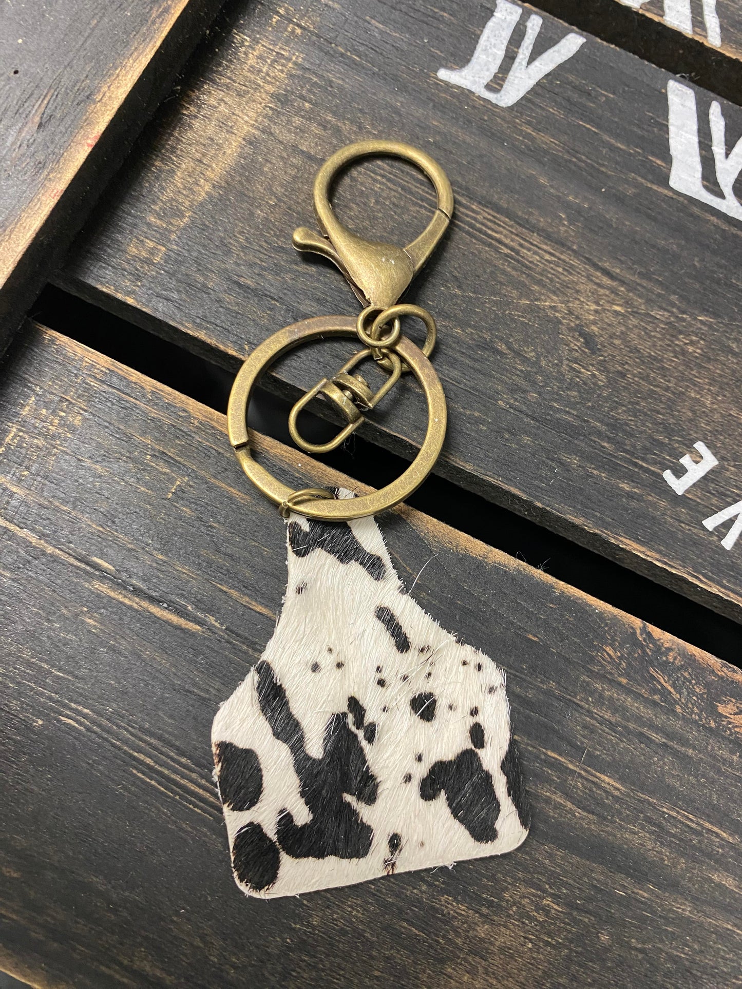 Black & White Cowhide Keychain
