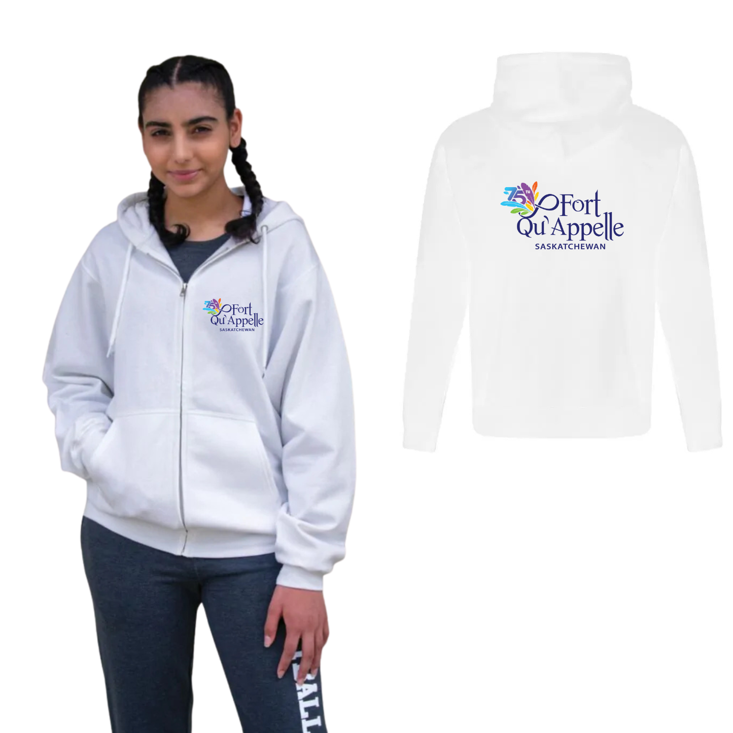 Fort Qu'Appelle's 75th Anniversary Zip Up Hoodie l Cotton & Fleece