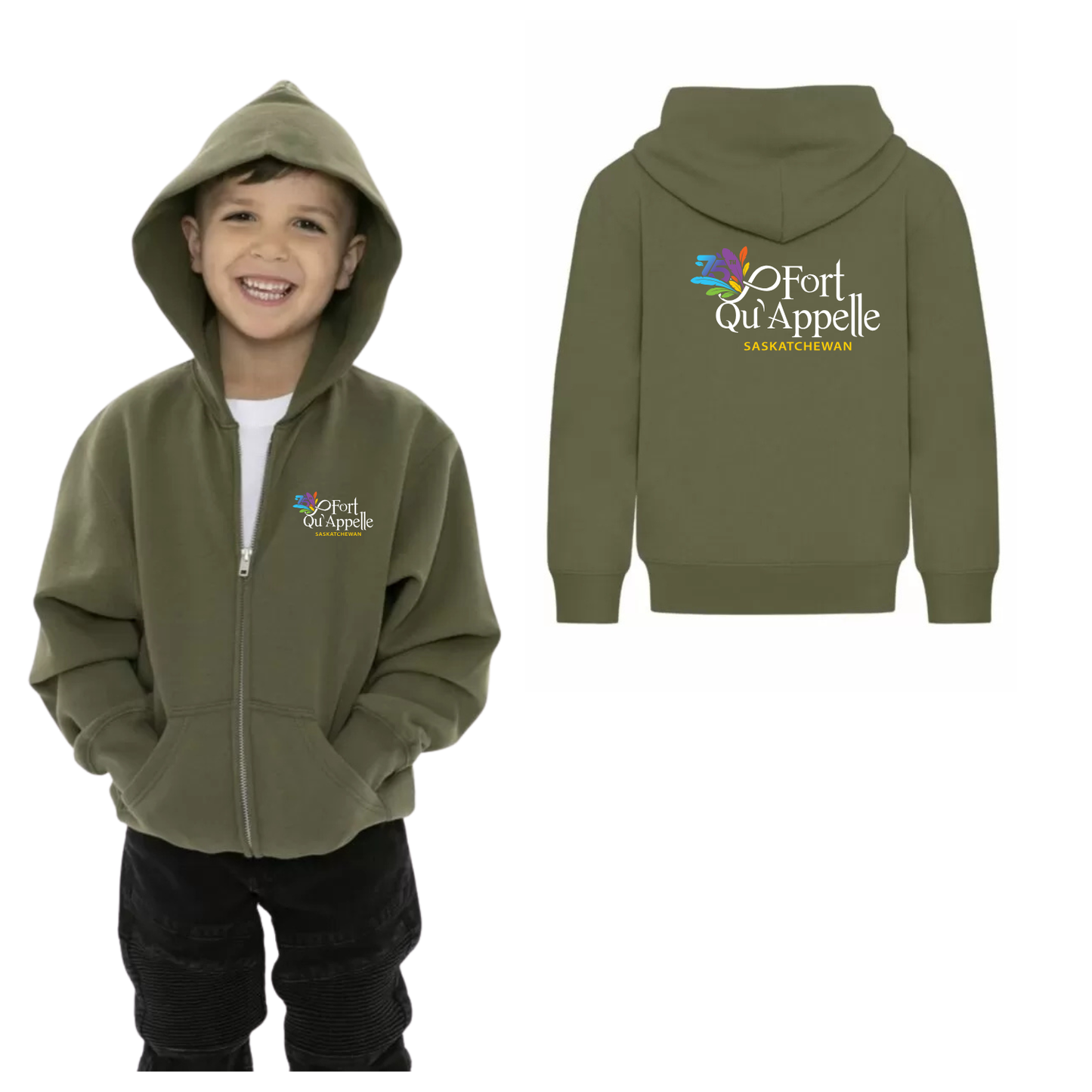 Fort Qu'Appelle's 75th Anniversary | Youth Zip Up Hoodie | Cotton + Fleece