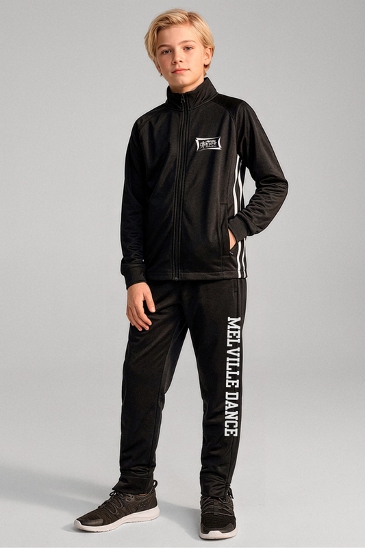 Melville Dance warm up pants with design down the leg